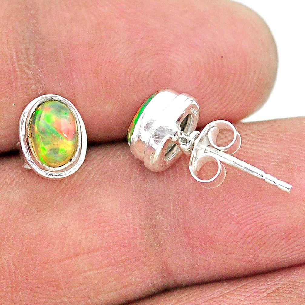 925 silver 2.64cts natural multi color ethiopian opal stud earrings t19284