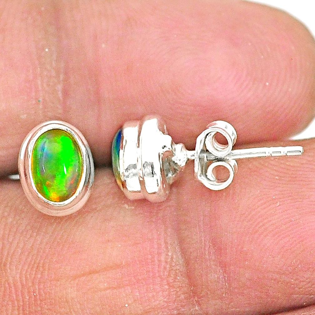 925 silver 2.11cts natural multi color ethiopian opal stud earrings t2904