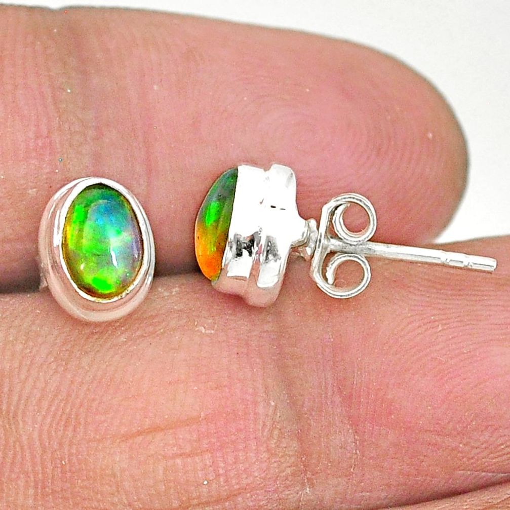 925 silver 2.05cts natural multi color ethiopian opal stud earrings t2908