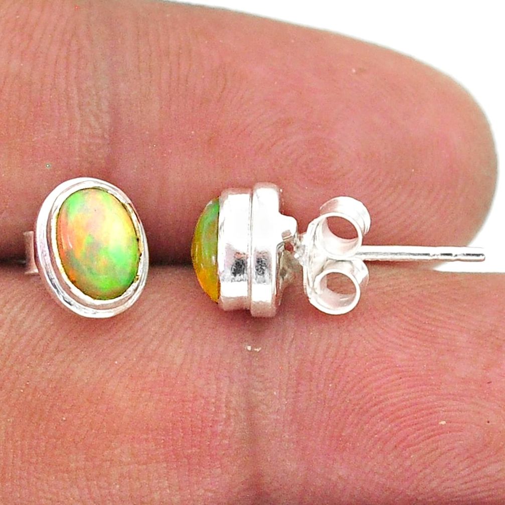 925 silver 2.39cts natural multi color ethiopian opal stud earrings t39636