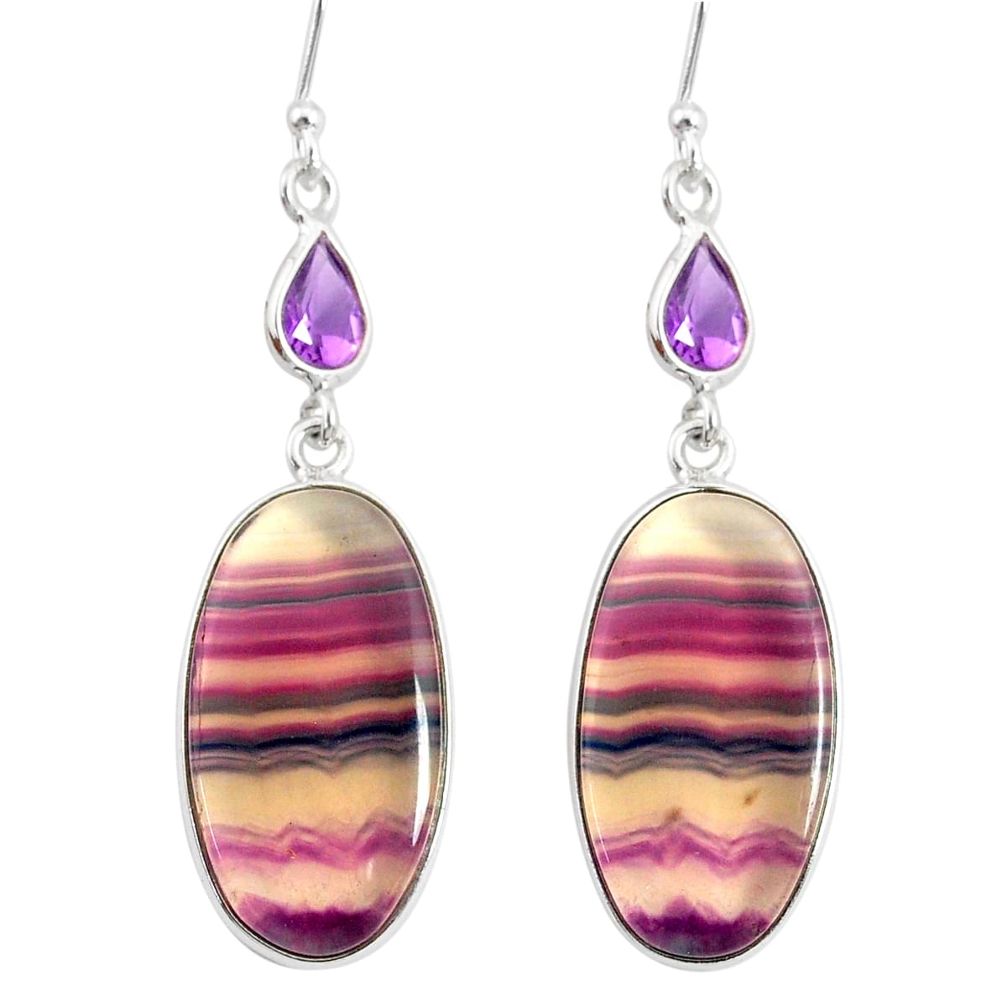 925 silver 22.78cts natural multi color fluorite amethyst dangle earrings r86744