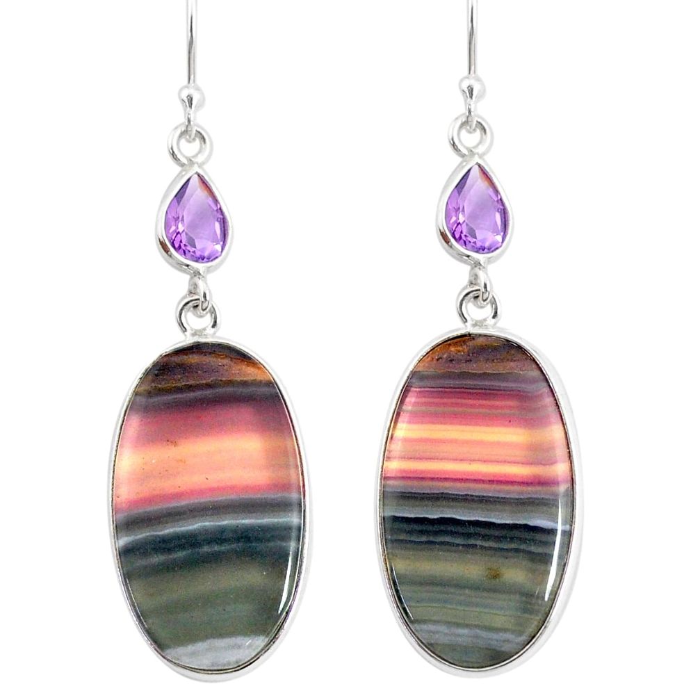 925 silver 24.06cts natural multi color fluorite amethyst dangle earrings r86748