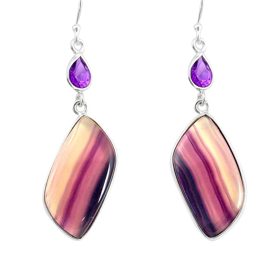 925 silver 24.61cts natural multi color fluorite amethyst dangle earrings r86844