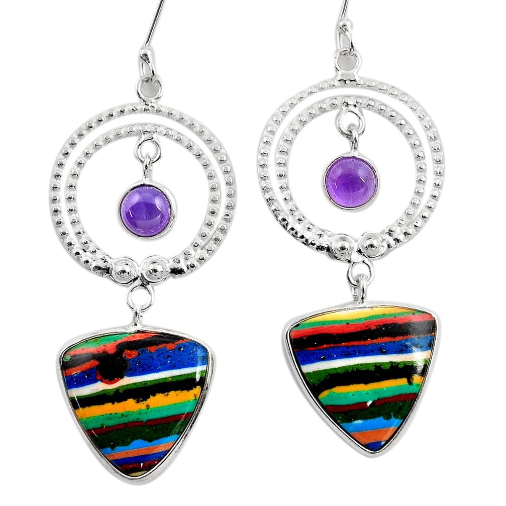 cts natural multi color rainbow calsilica dangle earrings d45751