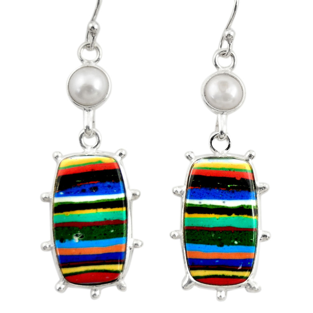 925 silver 14.01cts natural multi color rainbow calsilica dangle earrings r28852