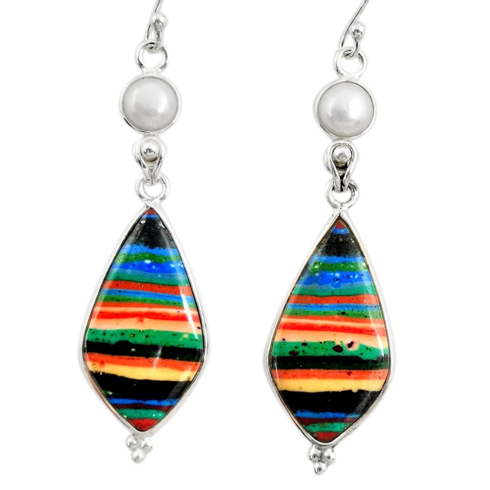 925 silver 14.59cts natural multi color rainbow calsilica dangle earrings r28856
