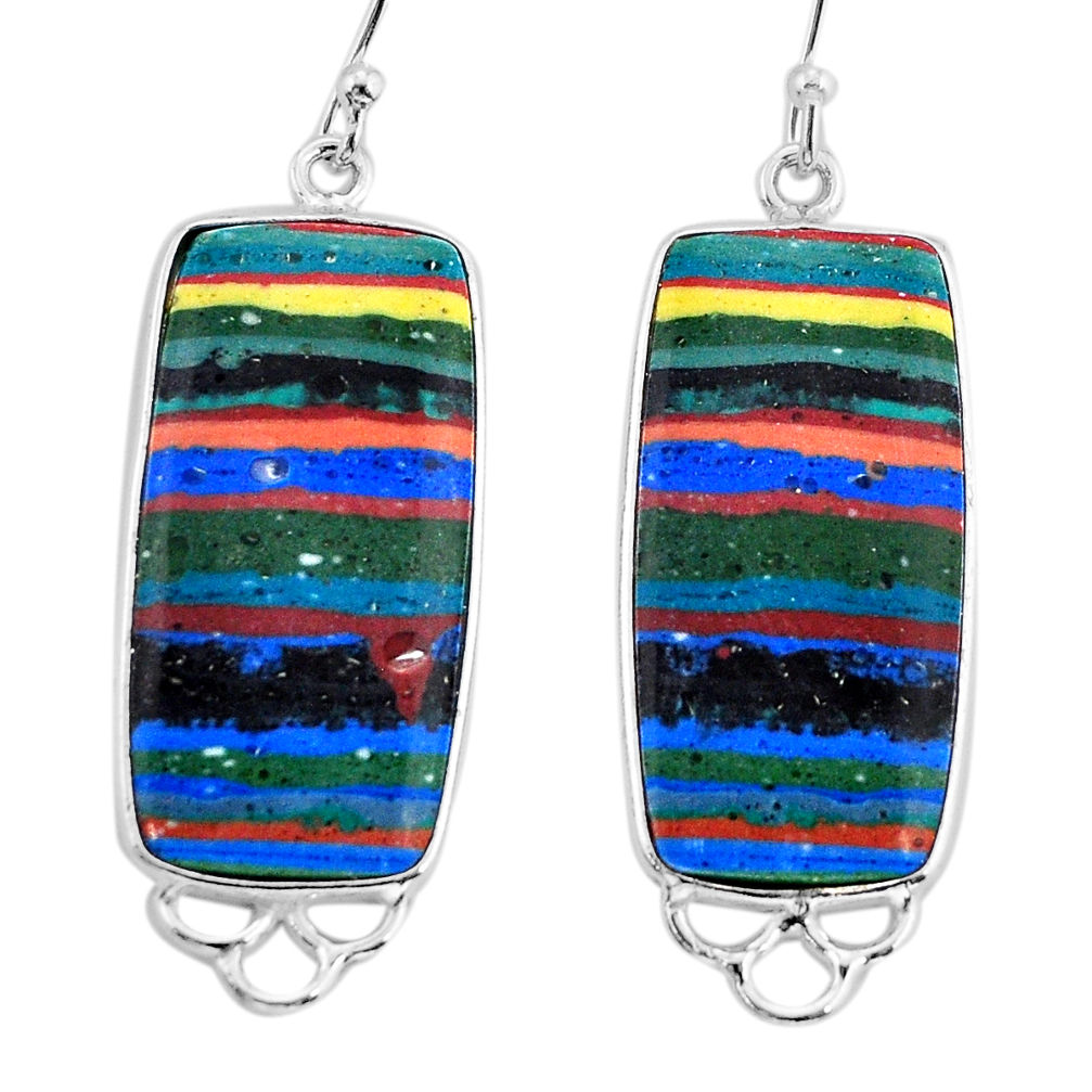 925 silver 14.08cts natural multi color rainbow calsilica dangle earrings y73018