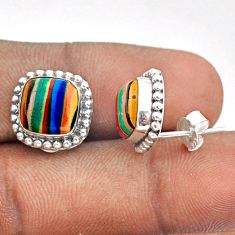 925 silver 9.37cts natural multi color rainbow calsilica stud earrings t95664