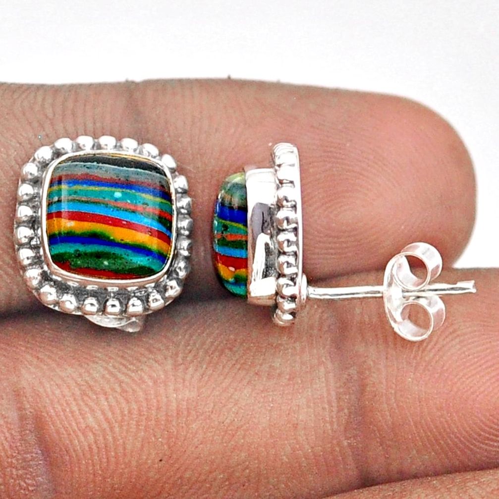 925 silver 9.83cts natural multi color rainbow calsilica stud earrings t95676