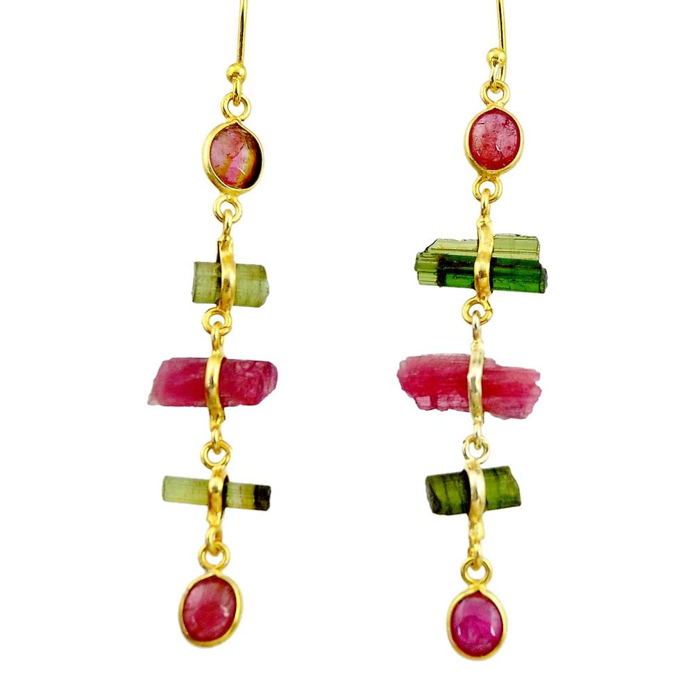 925 silver 12.35cts natural multi color tourmaline 14k gold earrings r33308