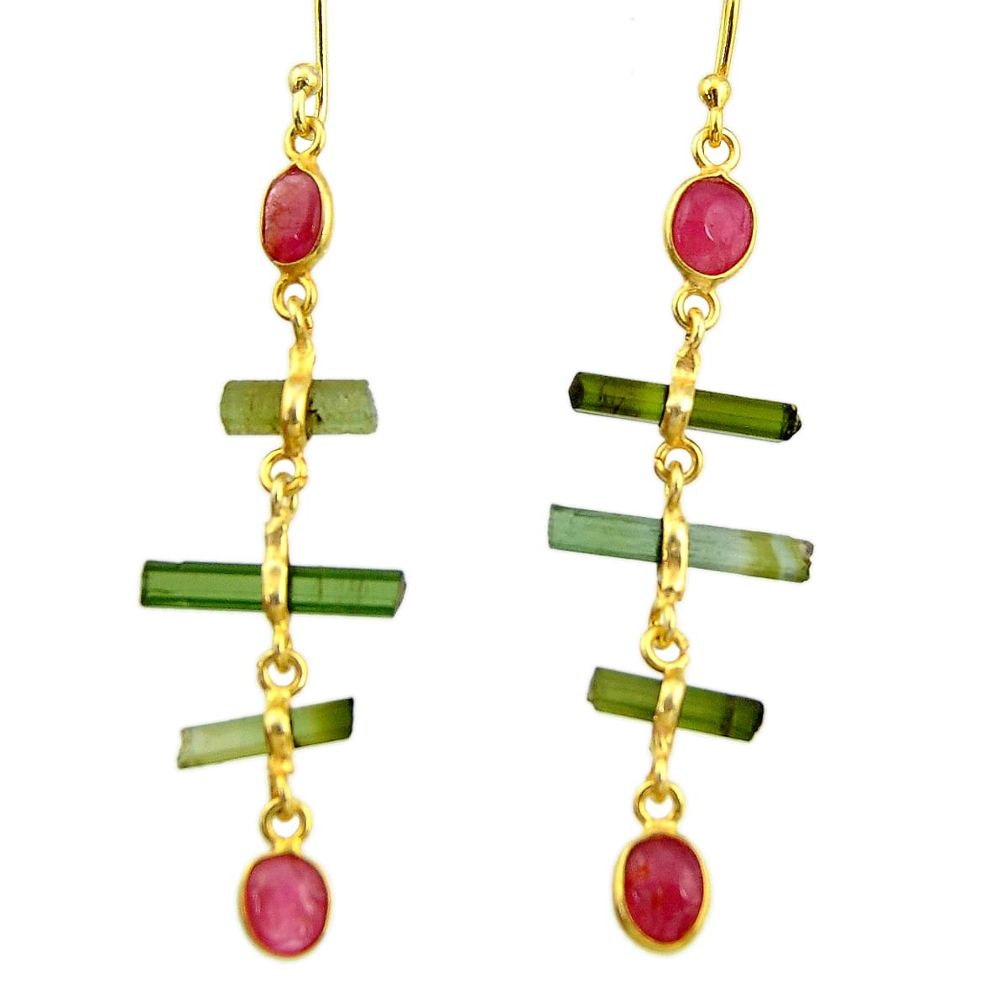 925 silver 8.73cts natural multi color tourmaline 14k gold earrings r33313