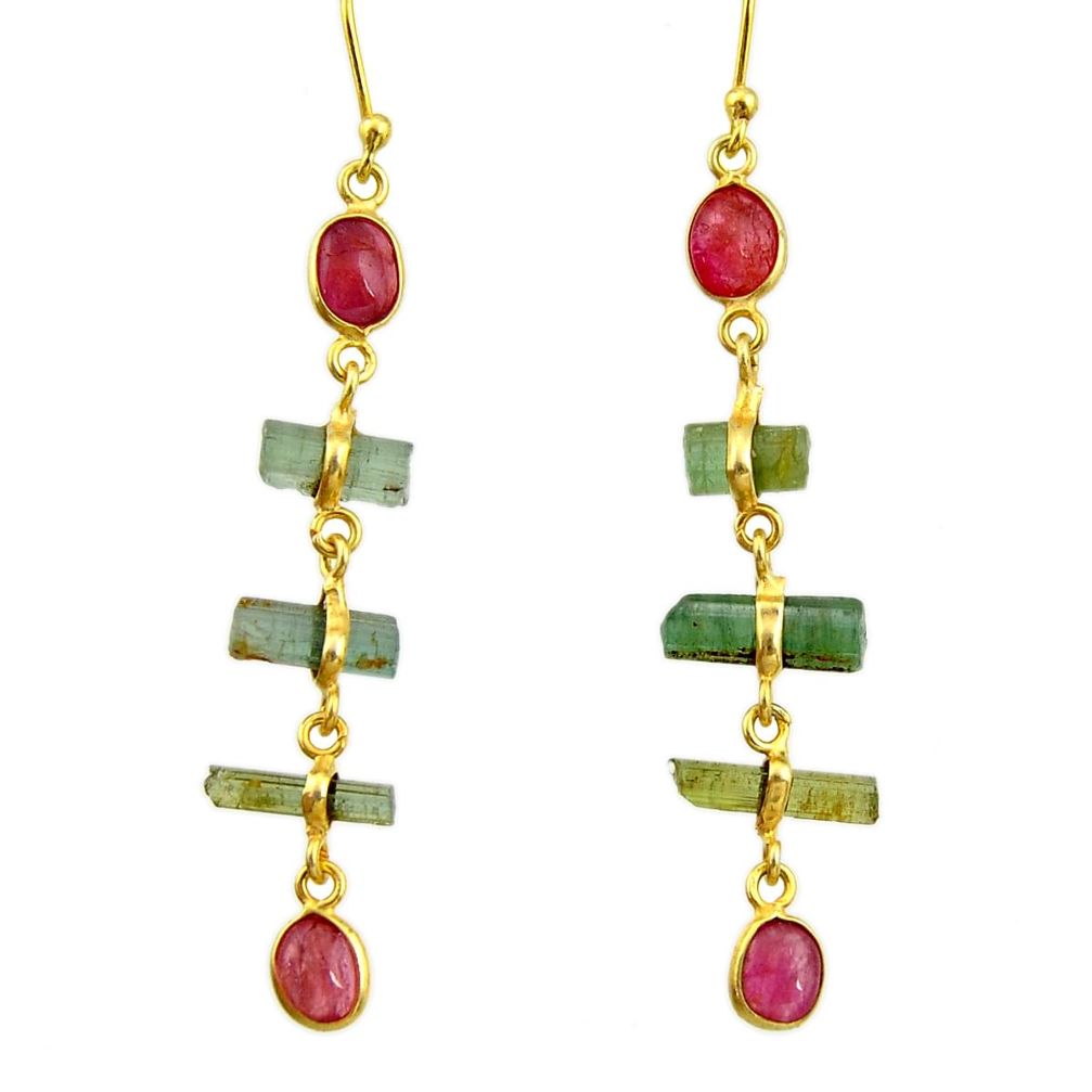 925 silver 10.64cts natural multi color tourmaline 14k gold earrings r33319
