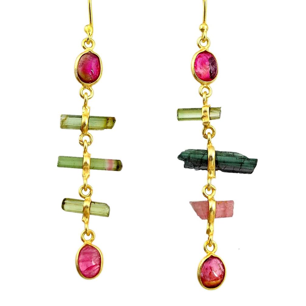 925 silver 10.33cts natural multi color tourmaline 14k gold earrings r33327