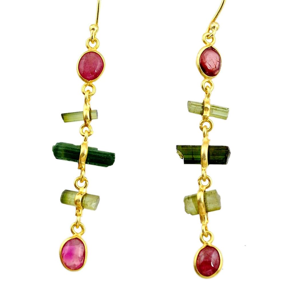 925 silver 10.28cts natural multi color tourmaline 14k gold earrings r33331
