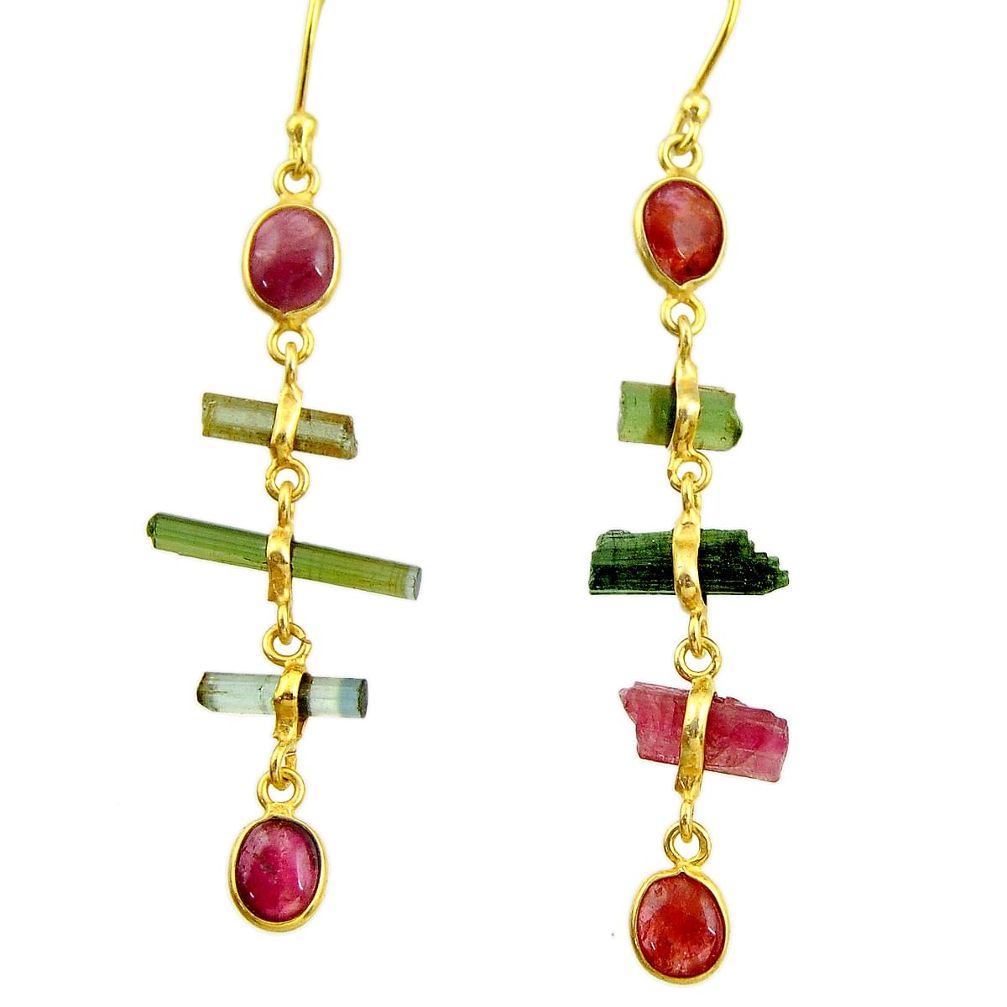 925 silver 10.33cts natural multi color tourmaline 14k gold earrings r33336