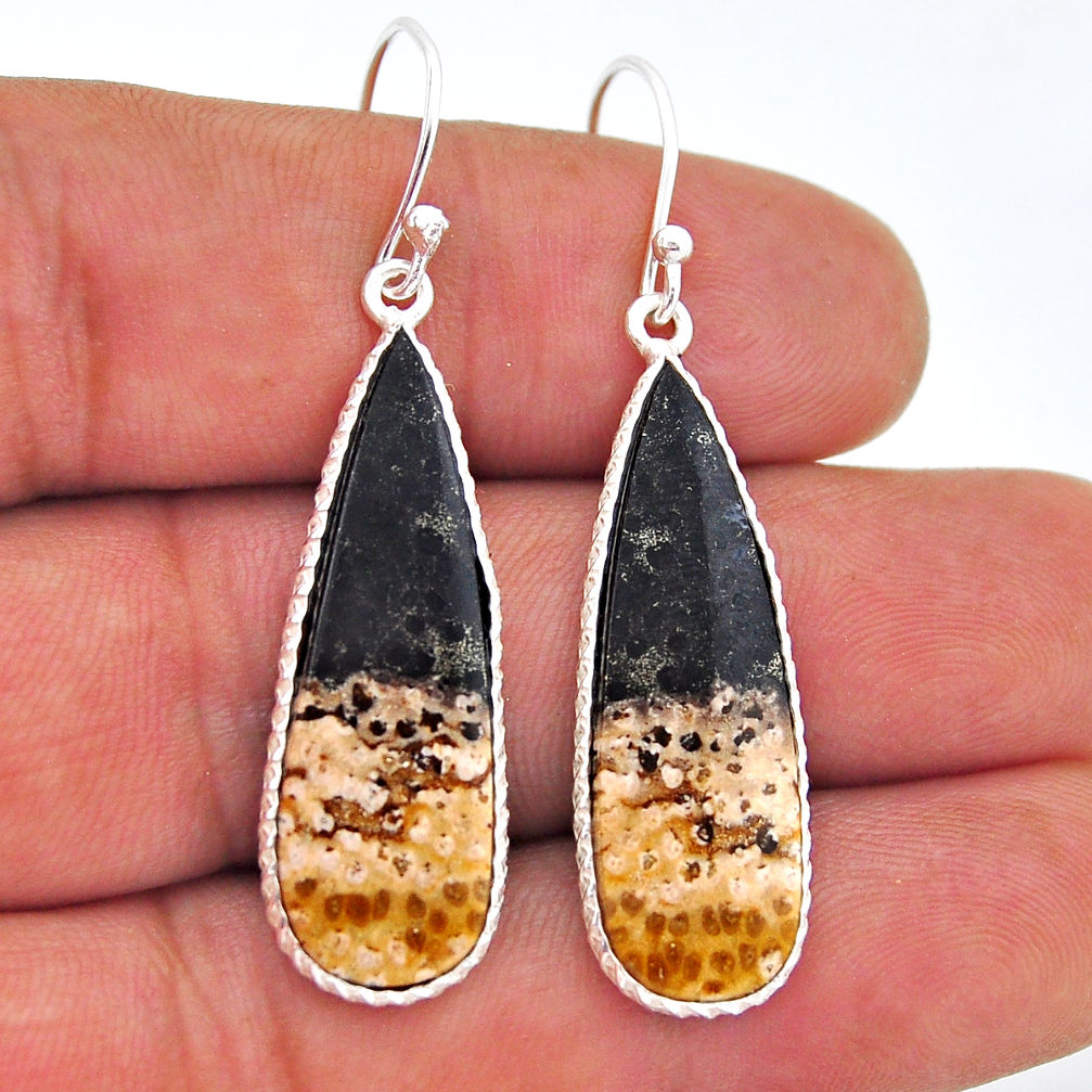 925 silver 14.20cts natural ocean sea jasper (madagascar) dangle earrings n53660