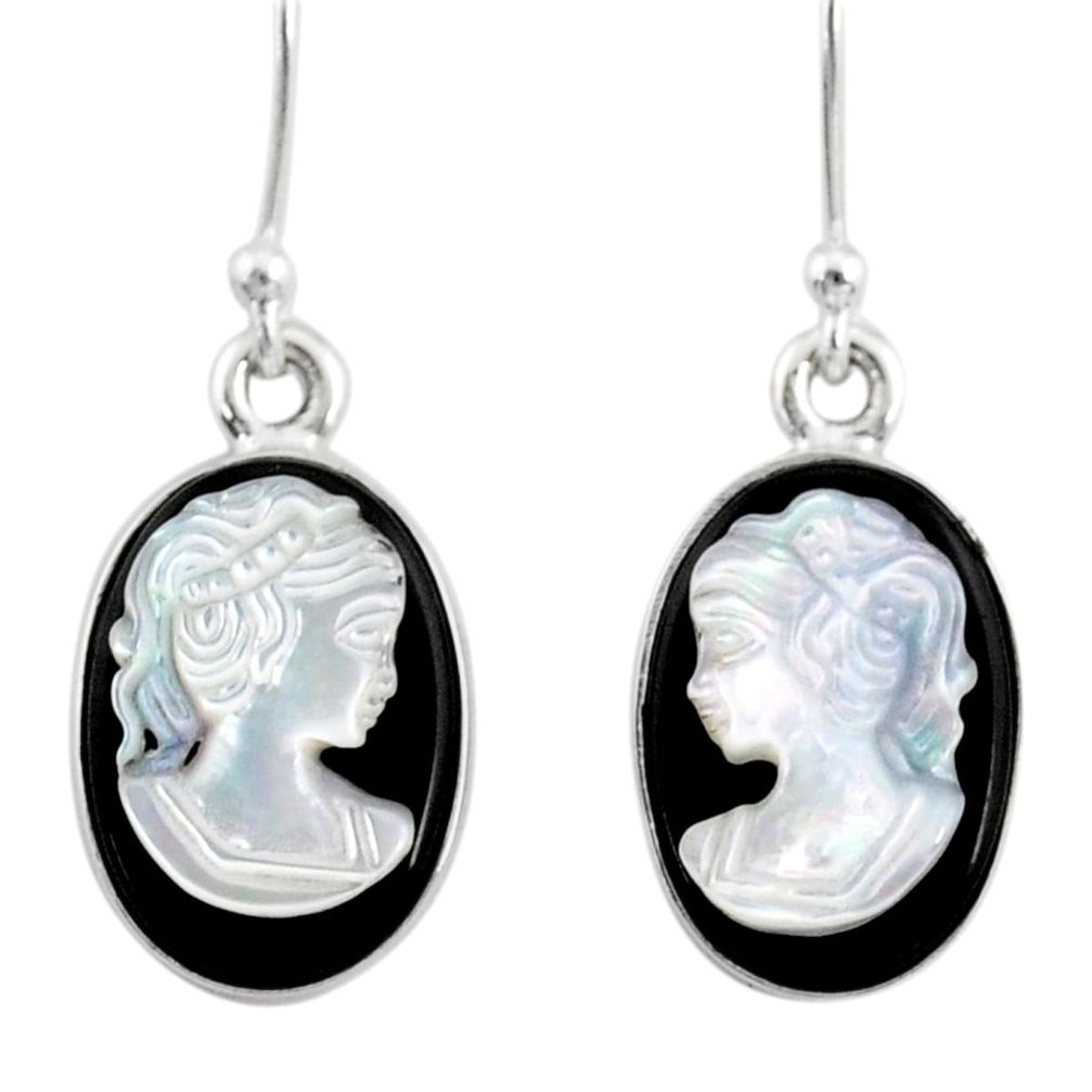 925 silver 6.99cts natural opal cameo on black onyx lady face earrings r80431