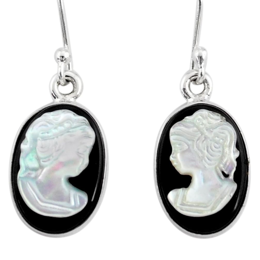 925 silver 7.54cts natural opal cameo on black onyx lady face earrings r80436