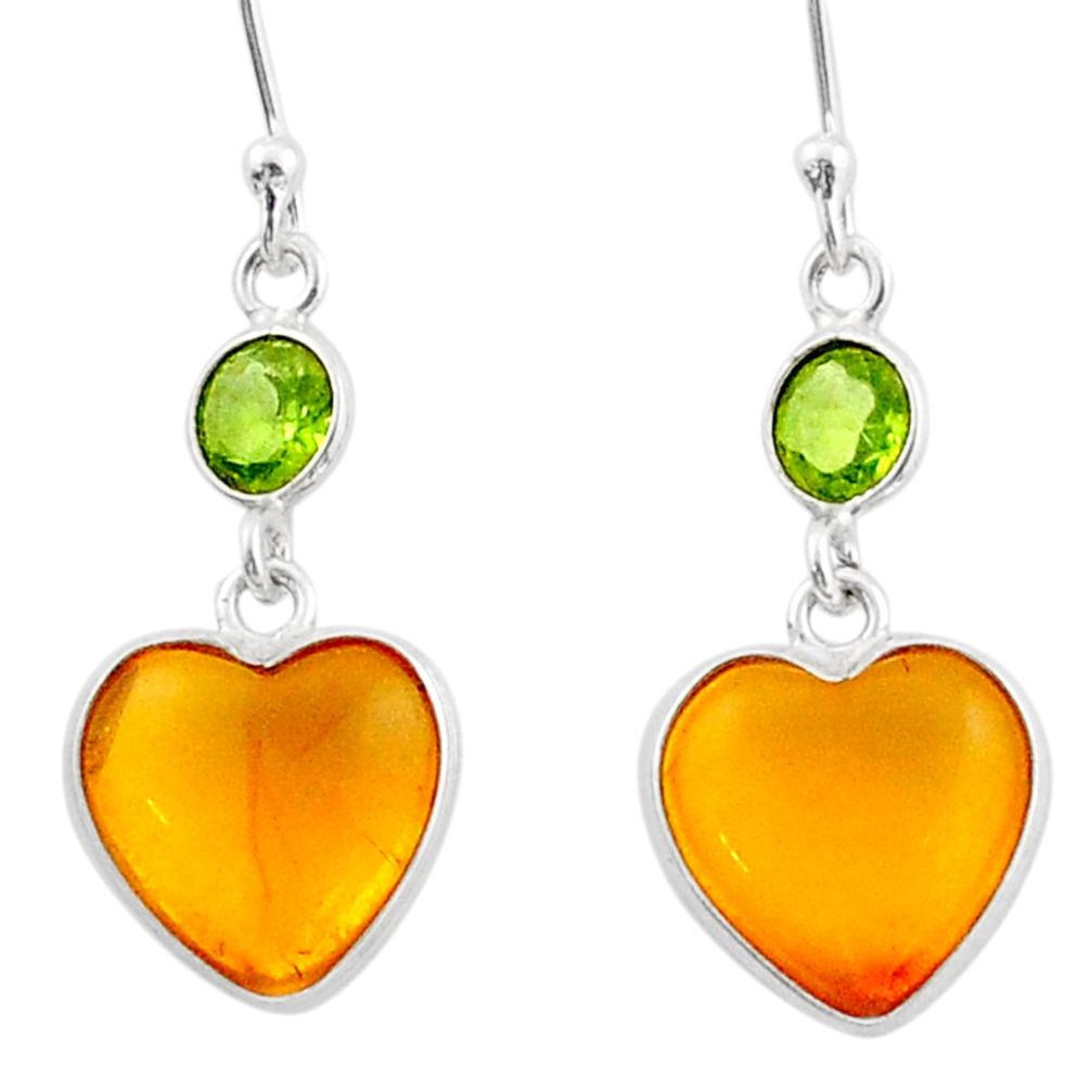 925 silver 5.41cts natural orange baltic amber (poland) peridot earrings t85038