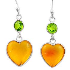 925 silver 5.69cts natural orange baltic amber (poland) peridot earrings t85040