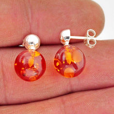 925 silver 5.74cts natural orange baltic amber (poland) stud earrings y76154