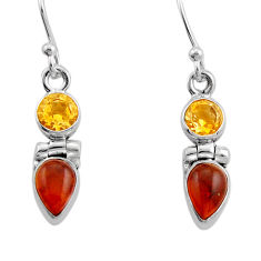 925 silver 3.11cts natural orange baltic amber citrine dangle earrings y93176