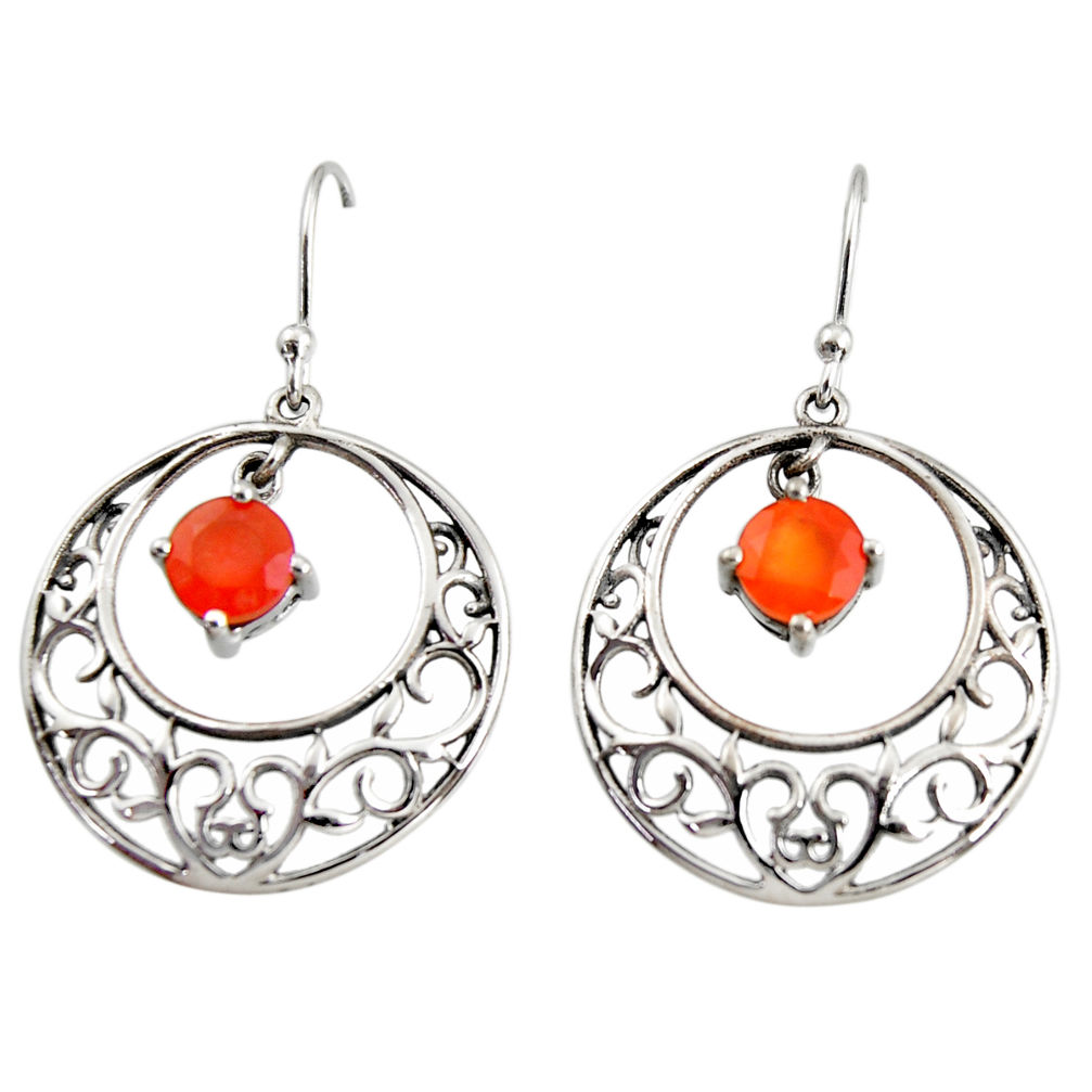 925 silver 2.51cts natural orange cornelian (carnelian) dangle earrings r36807