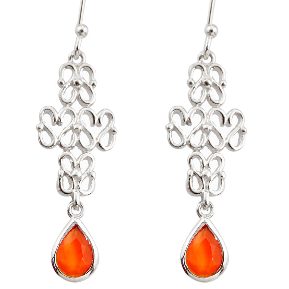 925 silver 3.11cts natural orange cornelian (carnelian) dangle earrings r36894