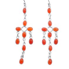 925 silver 12.17cts natural orange cornelian (carnelian) dangle earrings u49552