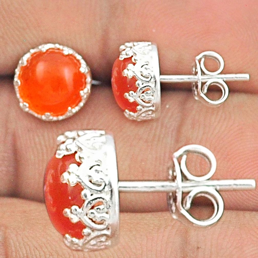 925 silver 6.19cts natural orange cornelian (carnelian) stud earrings u20577