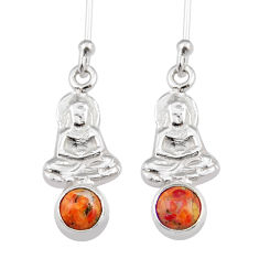 925 silver 1.22cts natural orange mojave turquoise buddha charm earrings y39331