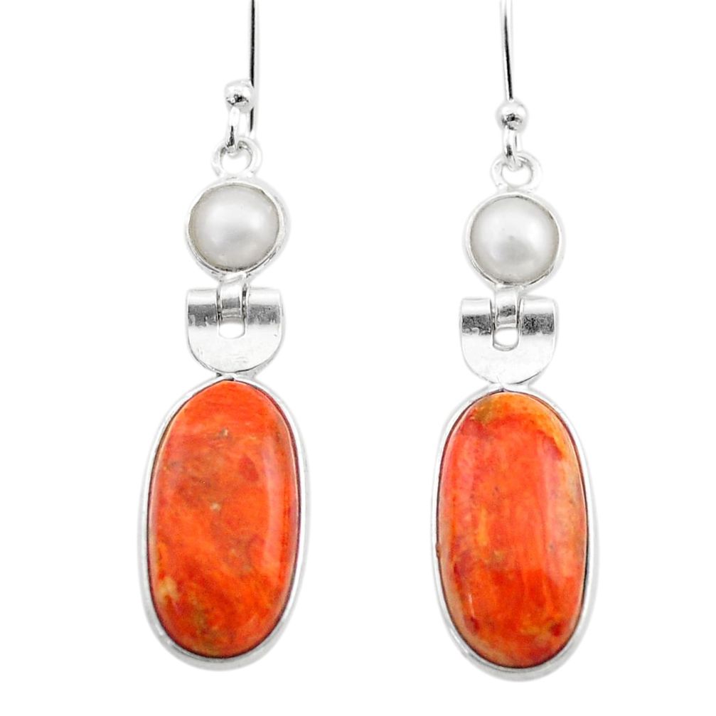 925 silver 10.42cts natural orange mojave turquoise pearl dangle earrings t70796