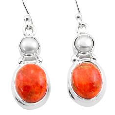 Clearance Sale- 925 silver 8.21cts natural orange mojave turquoise pearl dangle earrings t71030