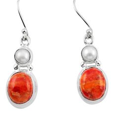 925 silver 9.29cts natural orange mojave turquoise pearl dangle earrings y47360