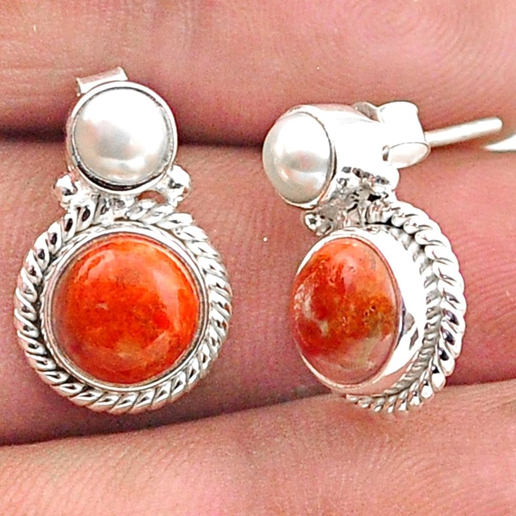 ts natural orange mojave turquoise pearl stud earrings t70980