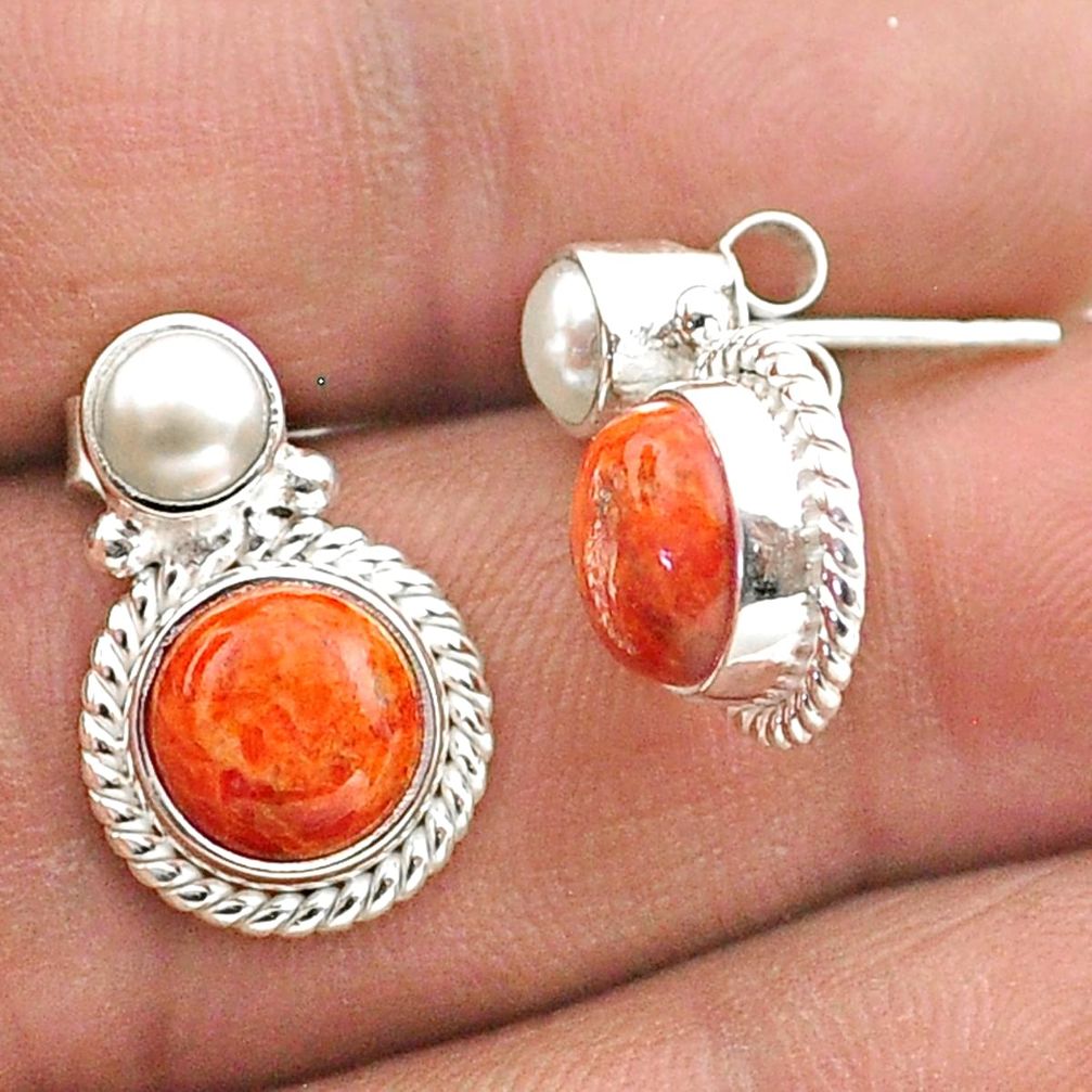 925 silver 7.41cts natural orange mojave turquoise pearl stud earrings t71000