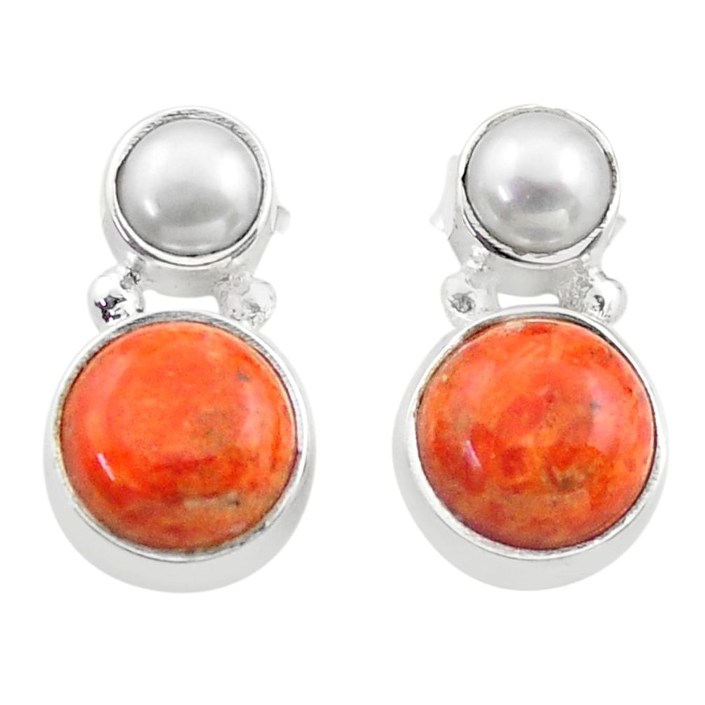 925 silver 6.97cts natural orange mojave turquoise pearl stud earrings t71059