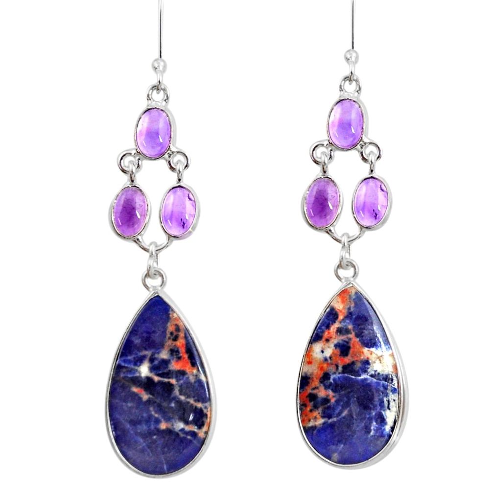 925 silver 21.41cts natural orange sodalite amethyst dangle earrings d39684