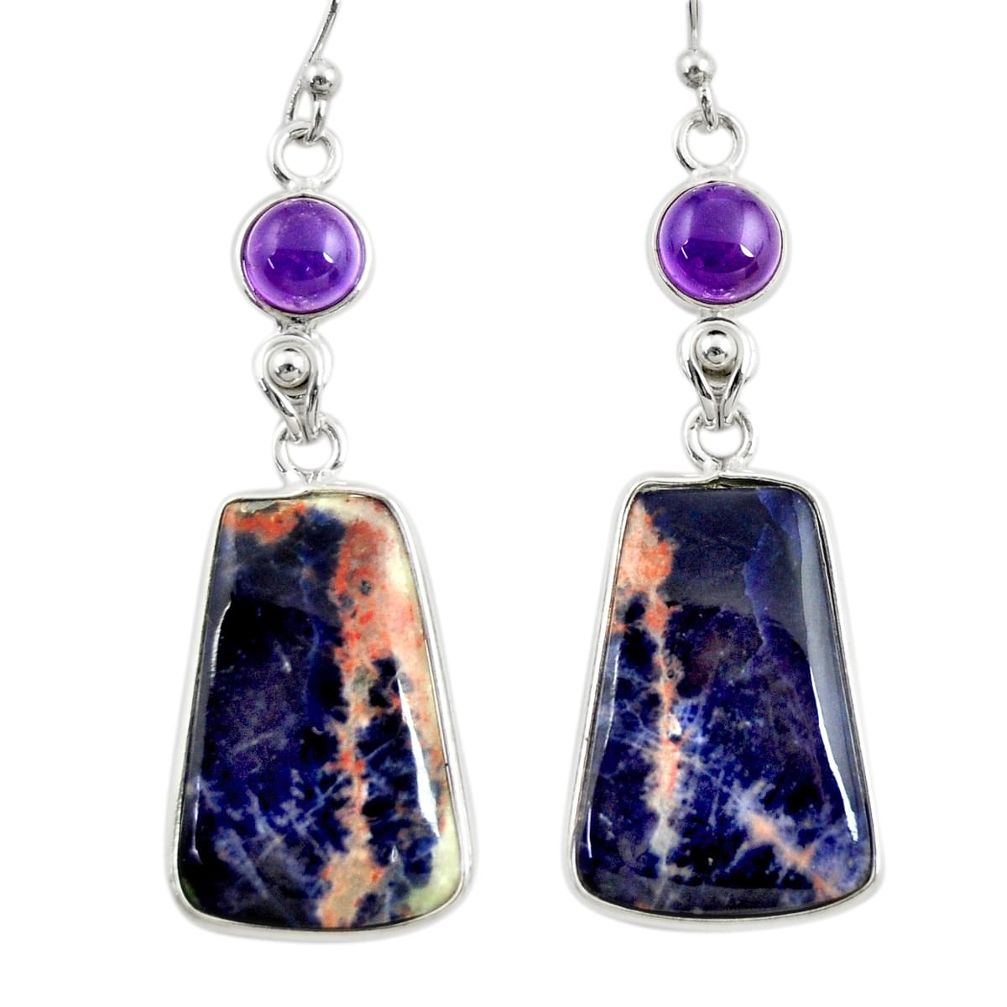 925 silver 16.88cts natural orange sodalite amethyst dangle earrings r28899