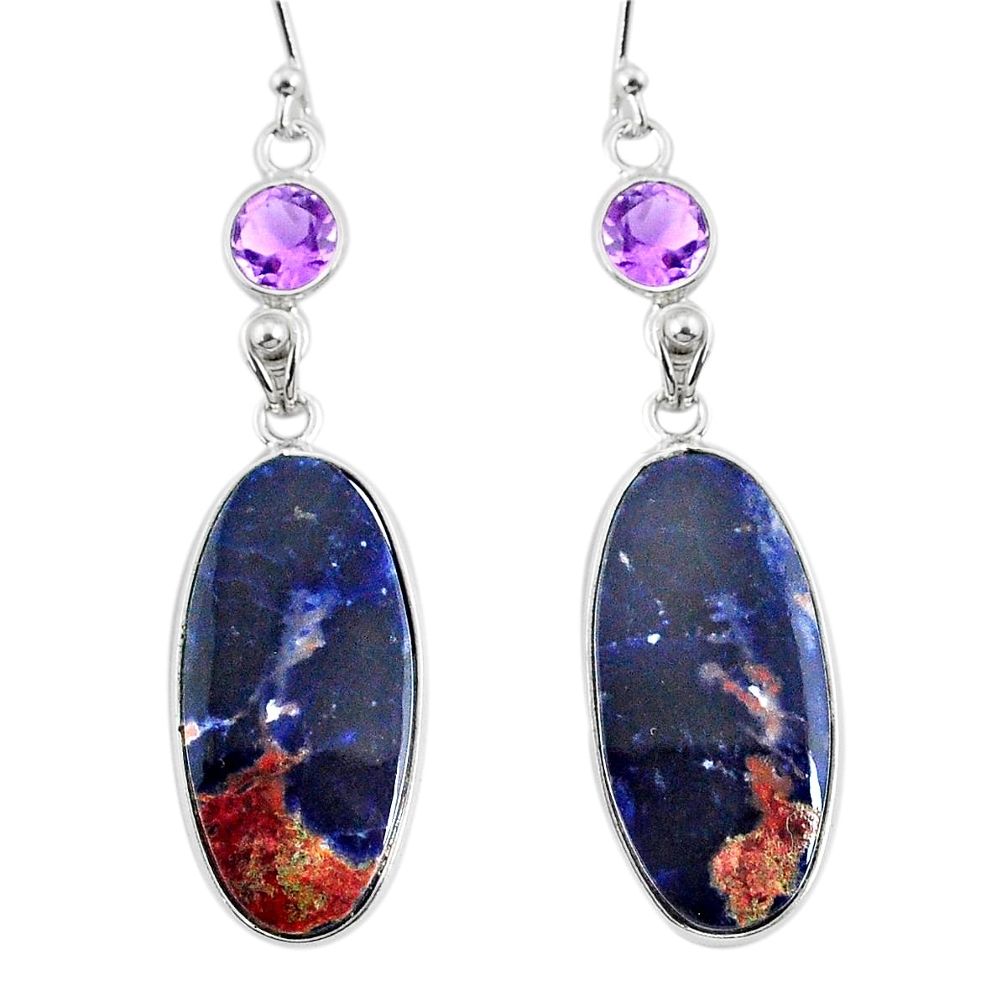 925 silver 19.18cts natural orange sodalite amethyst dangle earrings r75608