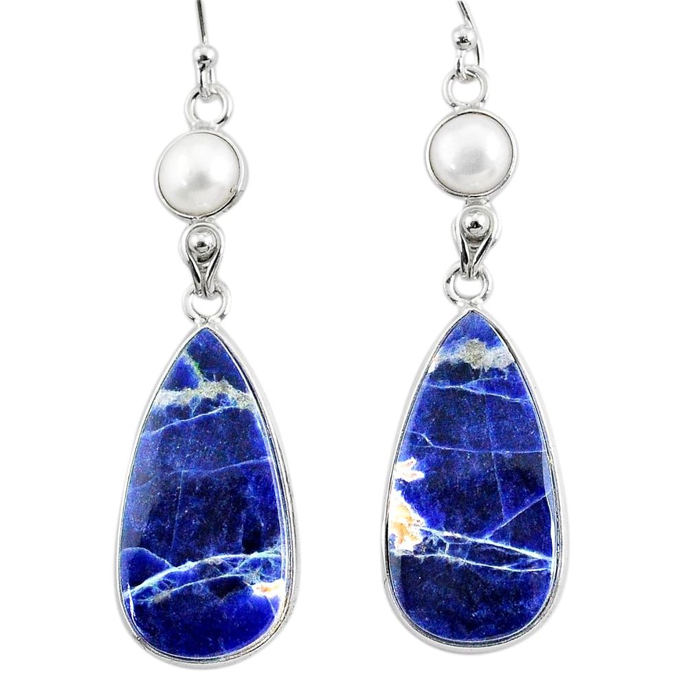 925 silver 17.87cts natural orange sodalite white pearl dangle earrings r75610