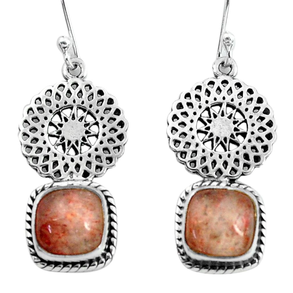 925 silver 7.40cts natural orange sunstone two cats earrings jewelry p60860