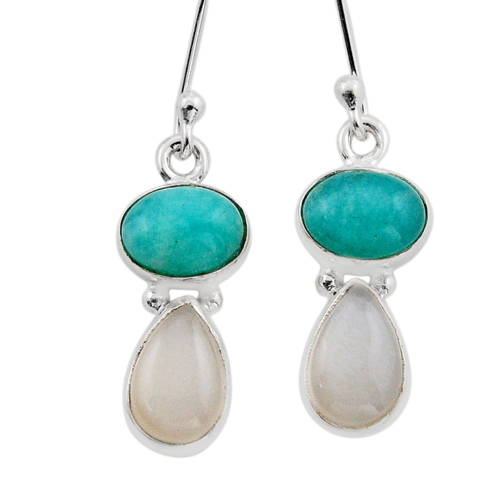 925 silver 8.44cts natural peruvian amazonite ceylon moonstone earrings n7140