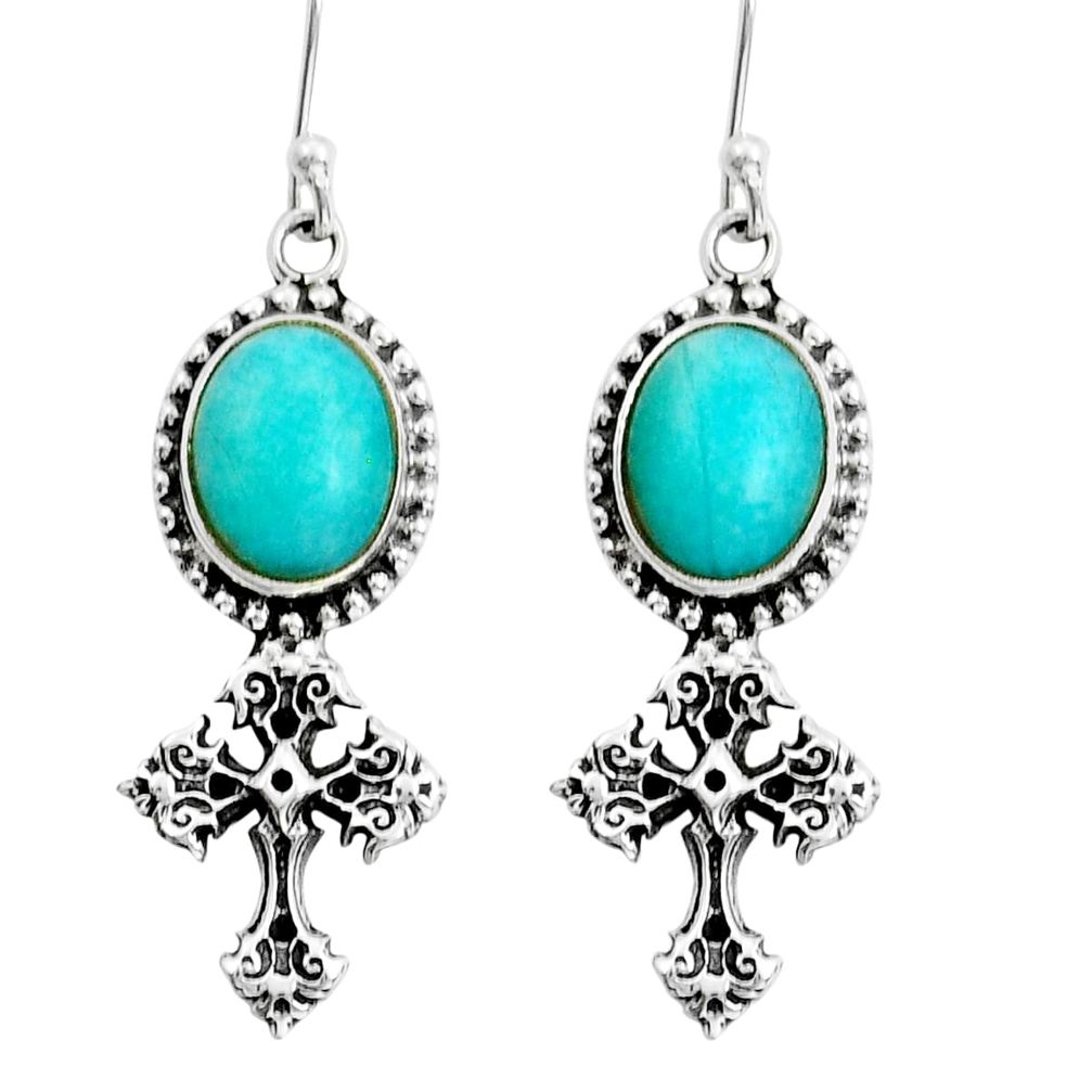 925 silver 9.39cts natural peruvian amazonite oval holy cross earrings y12428