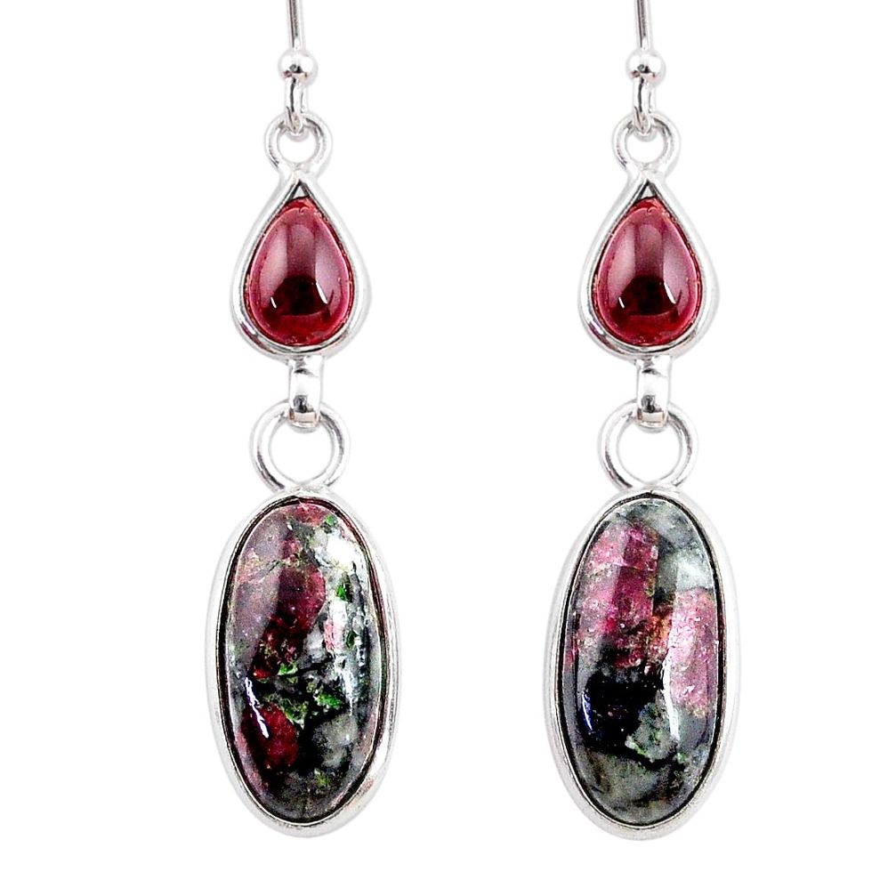 925 silver 11.28cts natural pink eudialyte red garnet dangle earrings r68270