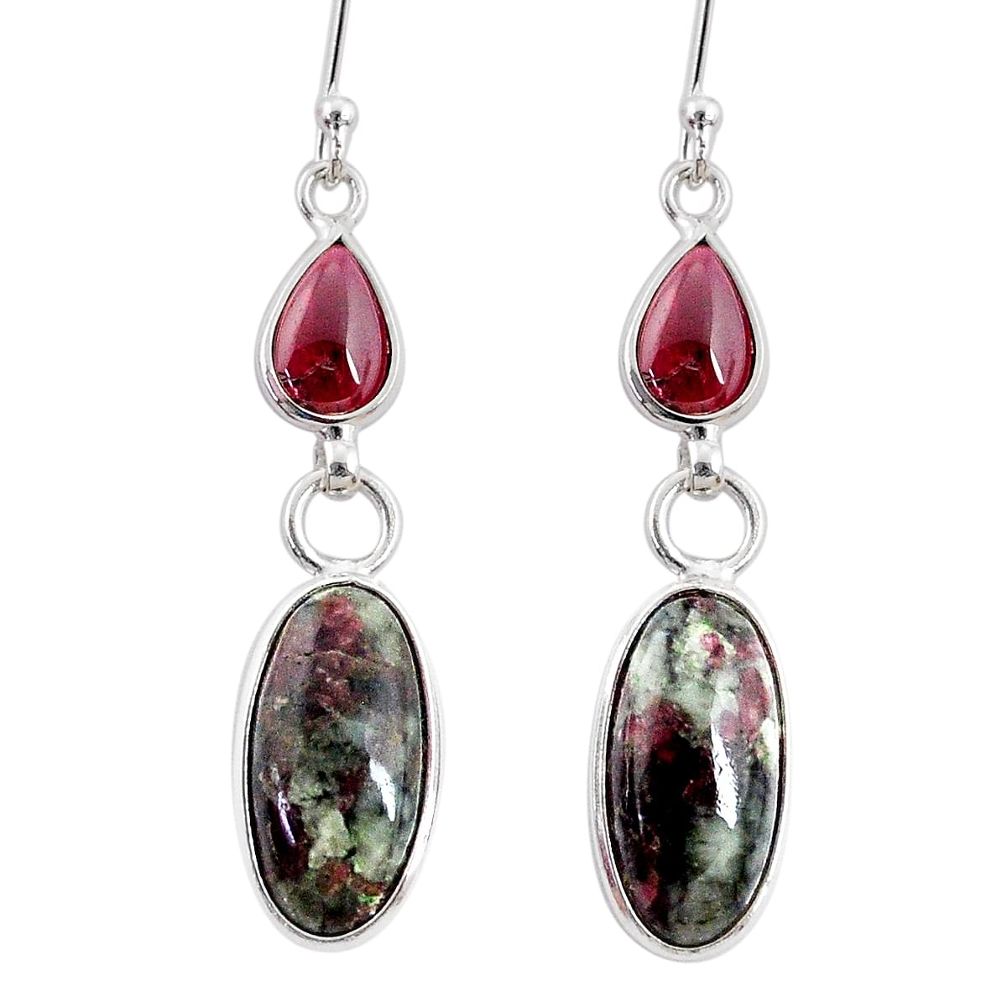 925 silver 10.89cts natural pink eudialyte red garnet dangle earrings r68274