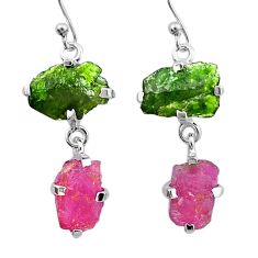 925 silver 12.71cts natural pink green tourmaline rough dangle earrings u26870