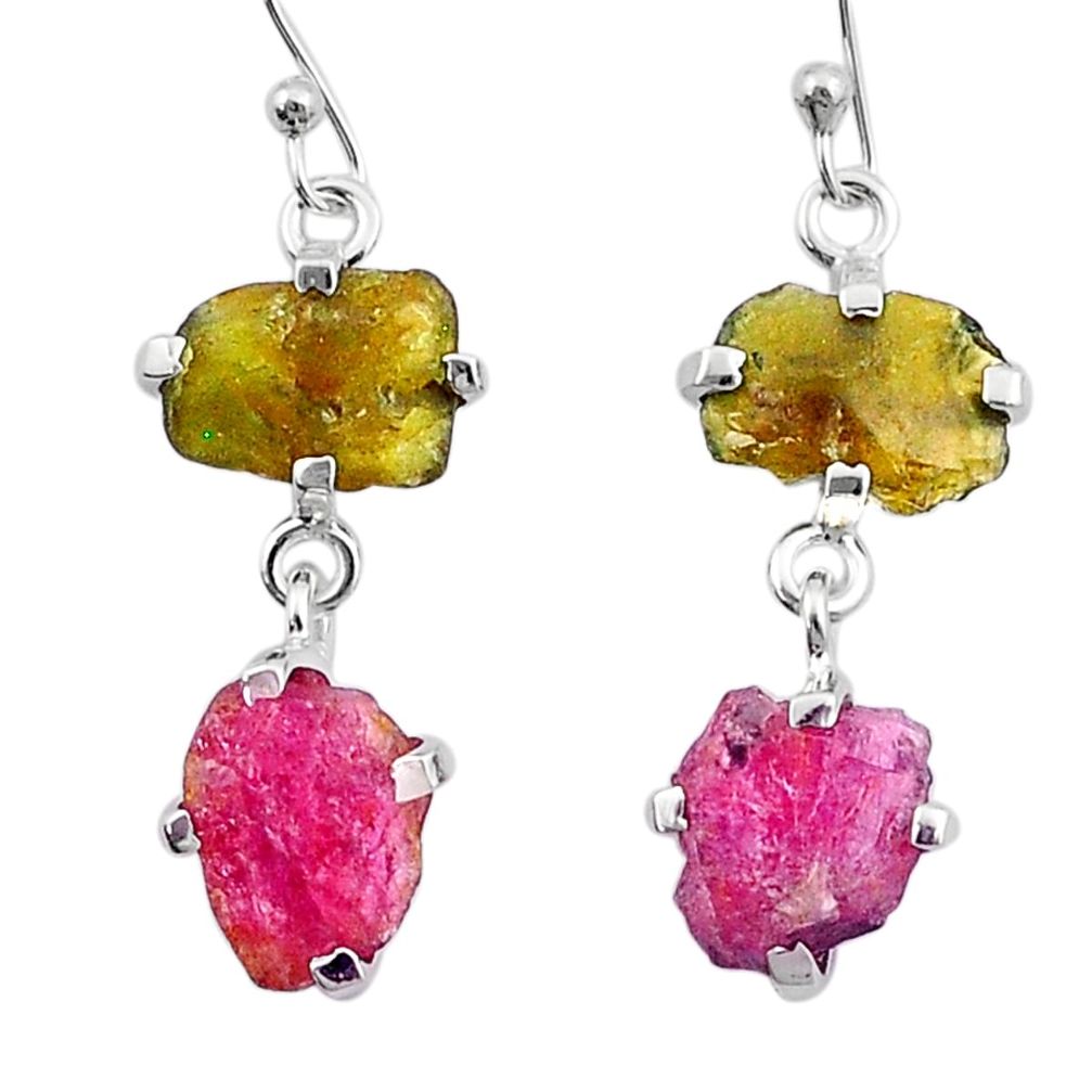 925 silver 11.34cts natural pink green tourmaline rough dangle earrings u26884