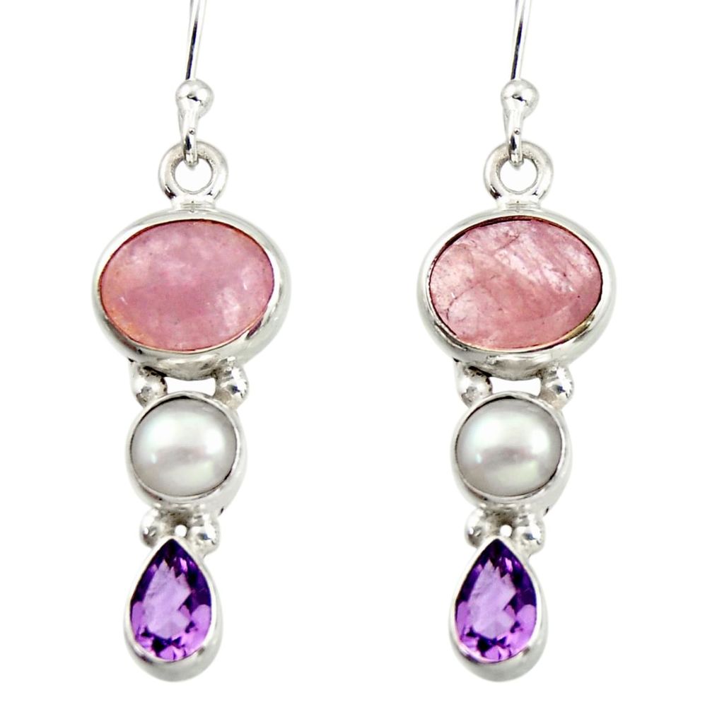 925 silver 8.73cts natural pink morganite pearl amethyst dangle earrings d47623