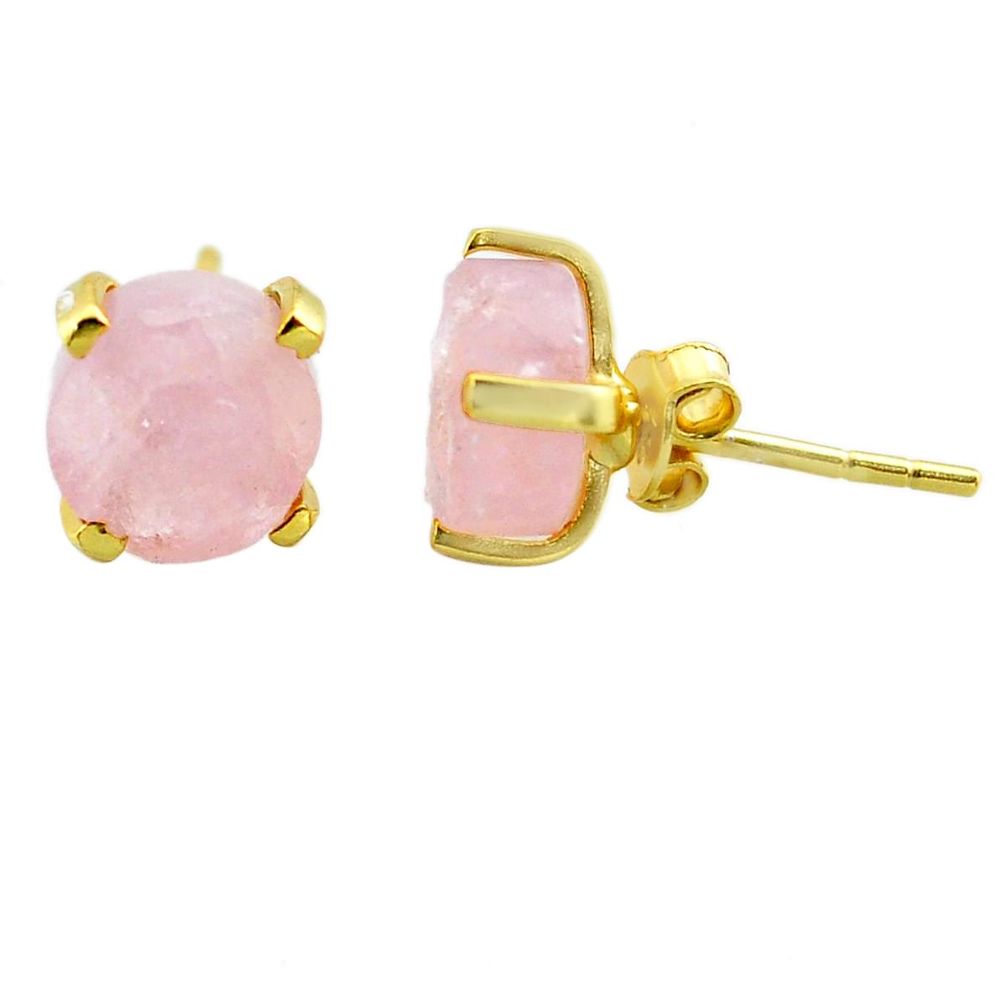 925 silver 5.15cts natural pink morganite raw 14k gold stud earrings t31324